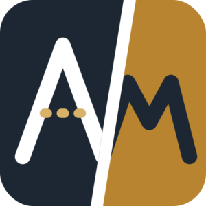 Logo Alex Magarini: monogramma AM a cresta di montagna